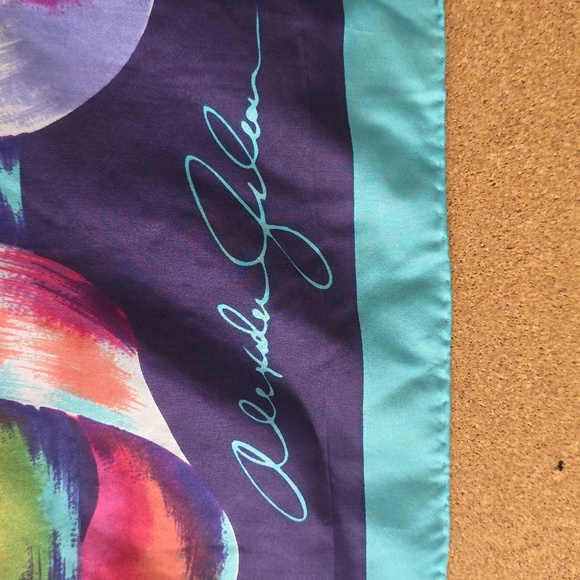 Alvilda Galan Pure Silk Scarf  Abstract Ribbon Art Print  Multicolor 34” Square - Picture 2 of 10